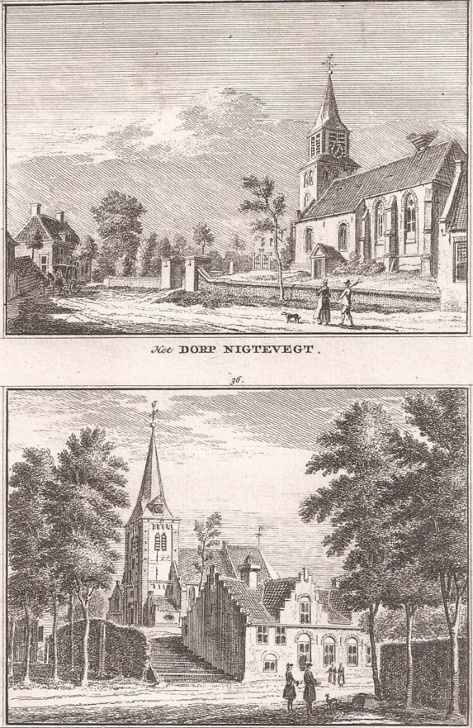Het Dorp Nigtevegt en Het Dorp den Berg 1745 Nederhorst berg, Antiek en Kunst, Stadsgezicht, Ophalen of Verzenden, 15 cm, 9 cm