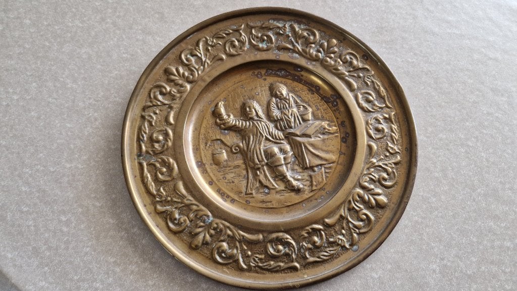 oud koperen messingen wandbord, Ophalen of Verzenden, Koper
