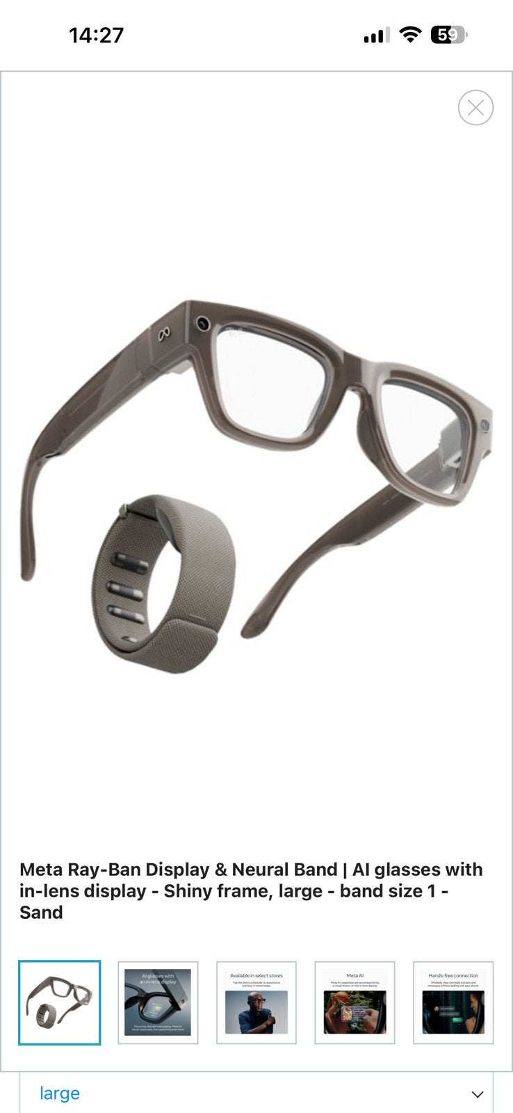 Ray Ban Display & Neural Band AI-bril met display in de lens, Overige merken, Bruin, Ophalen of Verzenden, Zo goed als nieuw