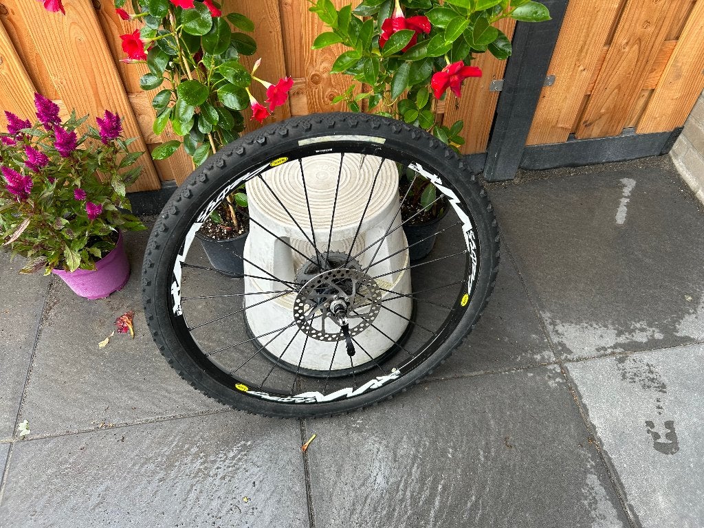tk:Achterwiel 26 inch 9 cassette versnellingen schijfrem, Wiel, Gebruikt, Ophalen of Verzenden, Aluminium