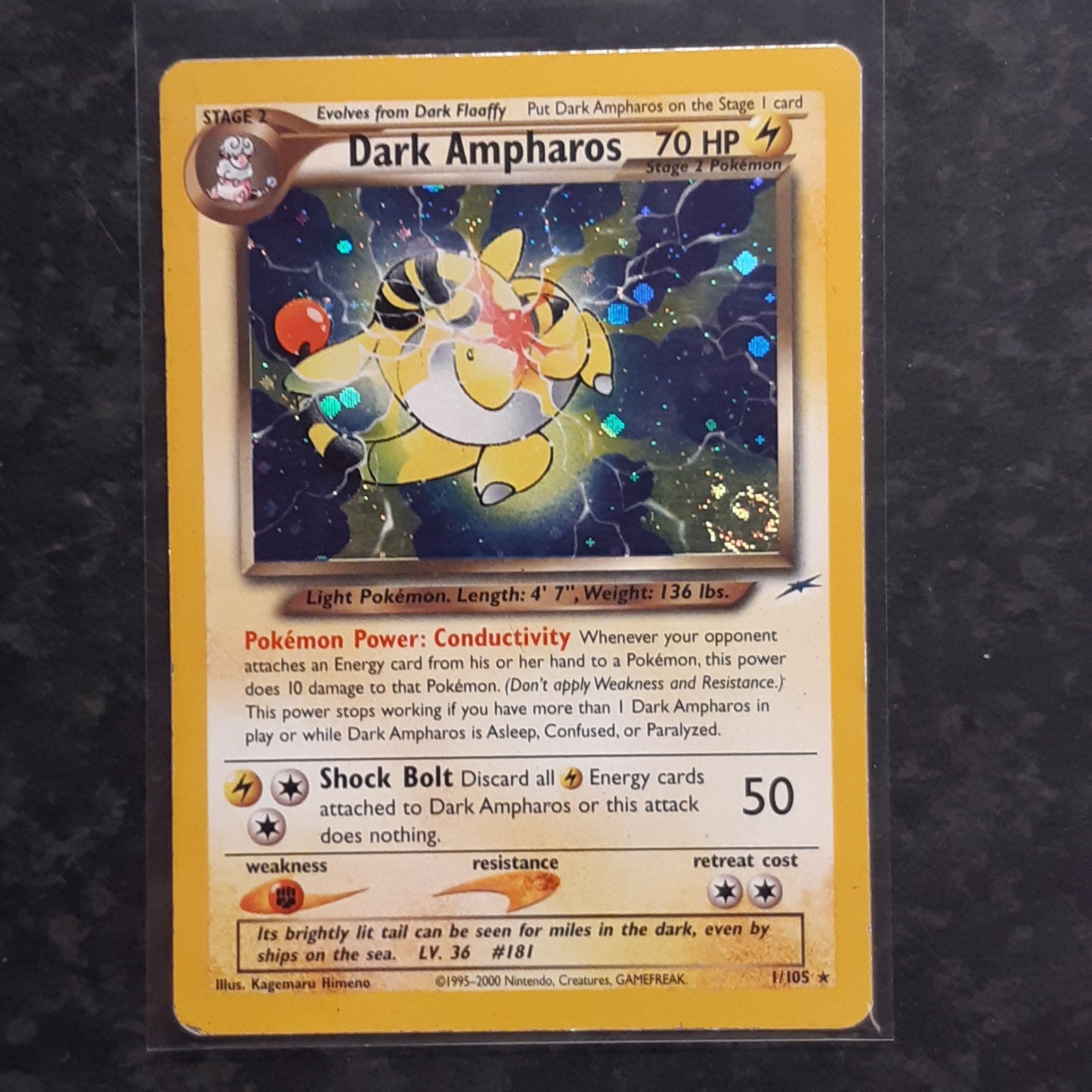 Dark Ampharos 1/105 Neo Destiny Pokémon Kaart, Verzenden, Zo goed als nieuw, Foil