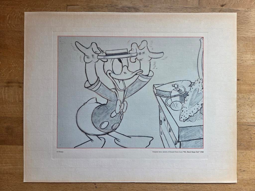 Disney Donald Duck Zeefdruk - Originele Schets uit 1940, Antiek en Kunst, Kunst | Litho's en Zeefdrukken, Ophalen of Verzenden