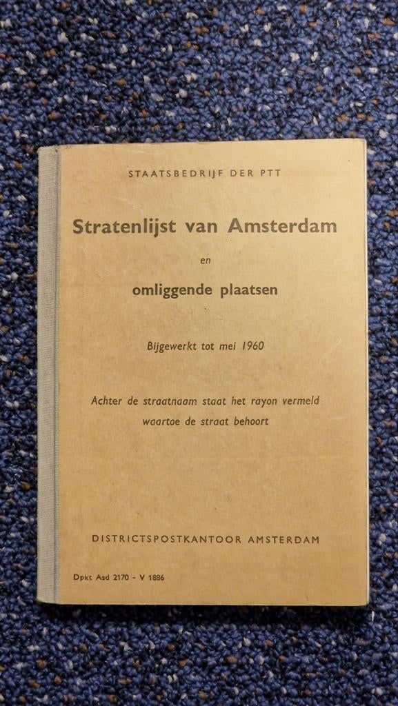 Stratenlijst van  Amsterdam en omliggende plaatsen  PTT, Ophalen of Verzenden, Zo goed als nieuw