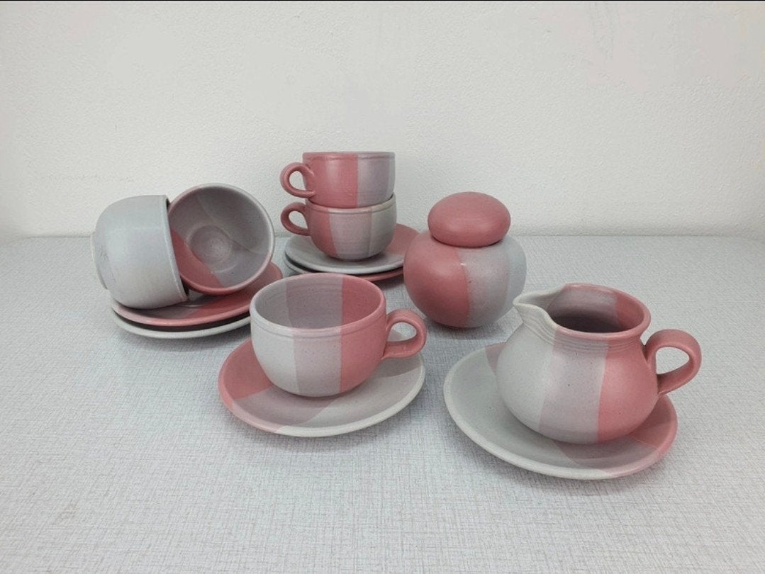 Vintage theeservies/koffieservies. Roze servies aardewerk., Ophalen of Verzenden, ., ., .