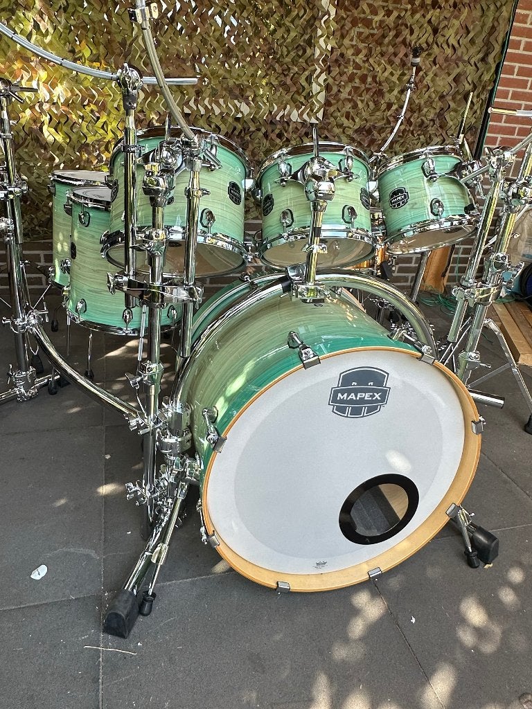 custom Mapex, Yamaha, Pearl drumstel + Gibraltar rack