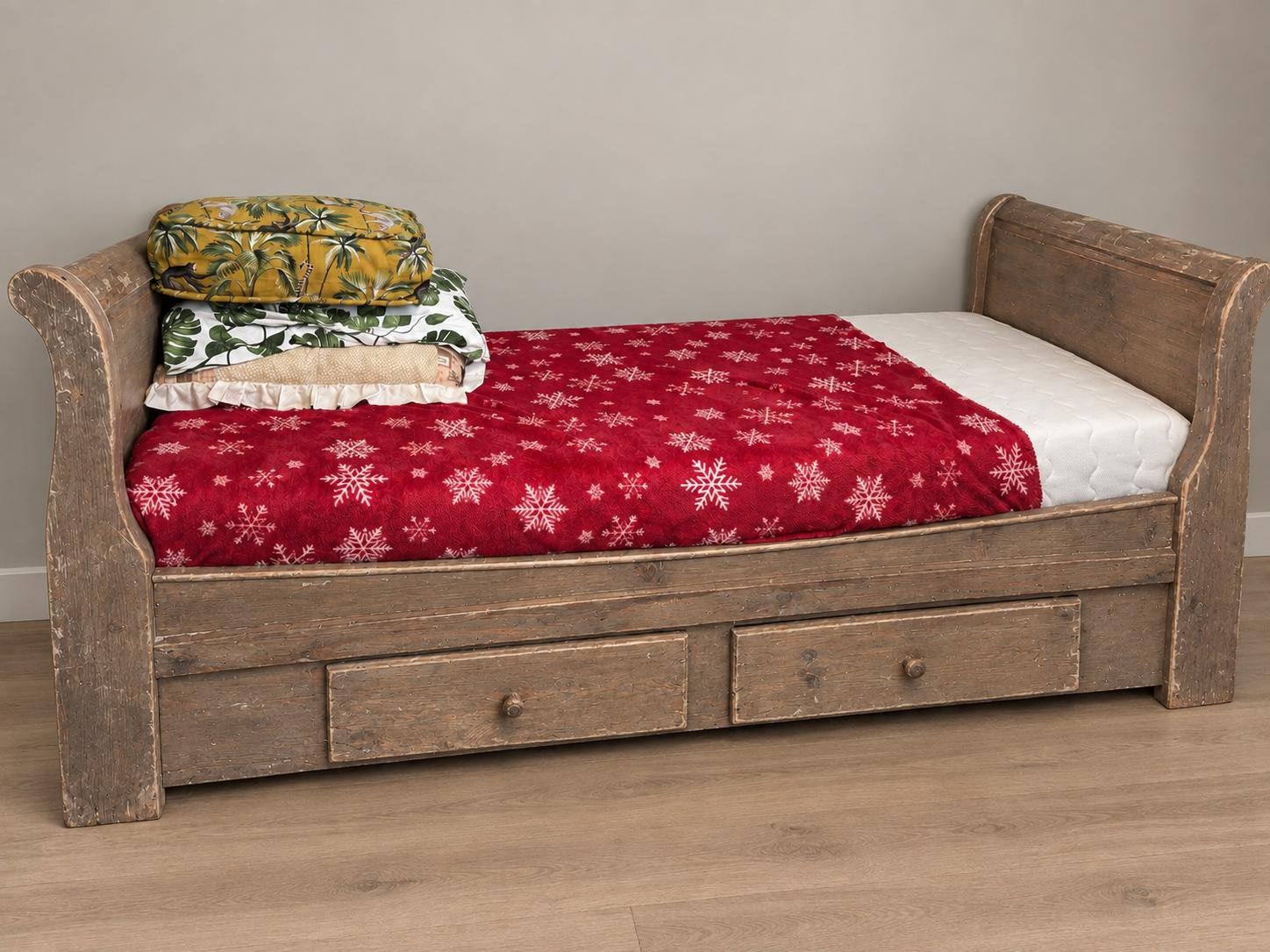 Brocante houten bed 2 lades white wash, Ophalen, Gebruikt, 90 cm, Eenpersoons
