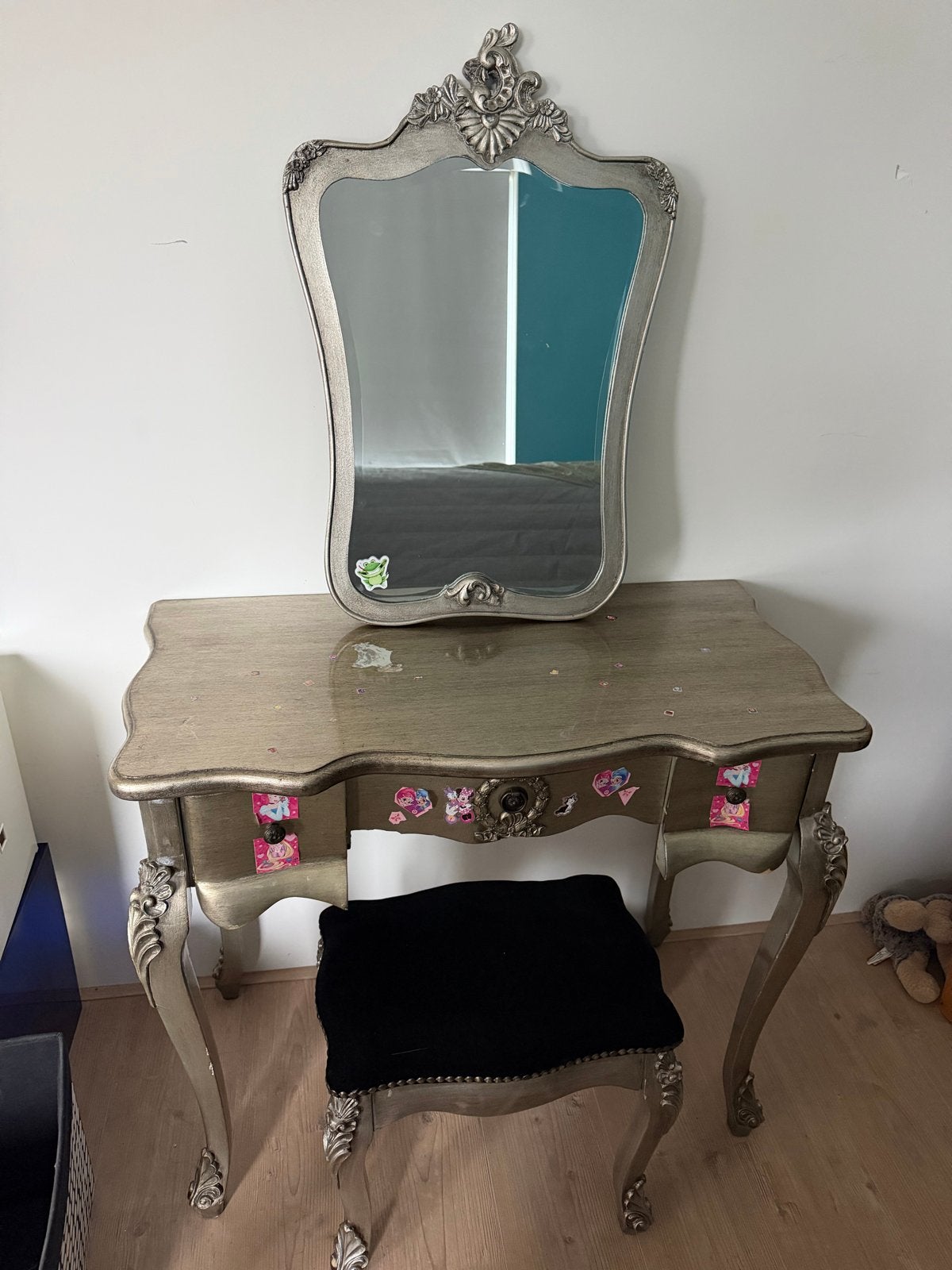 Vintage kaptafel met spiegel en krukje, Ophalen, Gebruikt, 100 tot 150 cm, 50 tot 100 cm