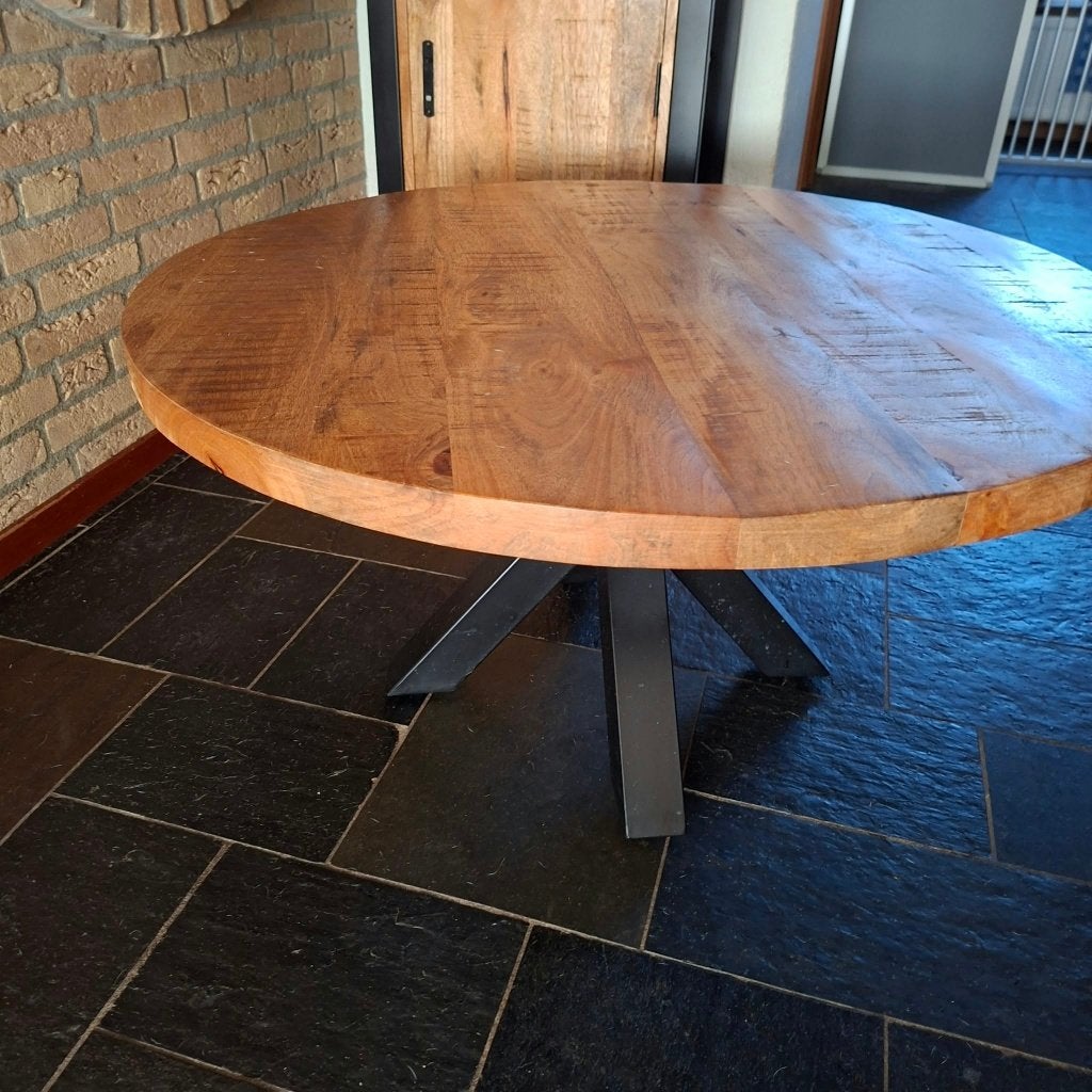 Industriele mango tafel, 50 – 75, 50 tot 100 cm, Rond, 50 tot 100 cm