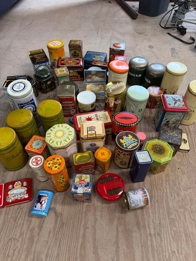 Grote collectie vintage opbergblikjes - diverse merken, Ophalen of Verzenden, Gebruikt, Overige, Overige merken