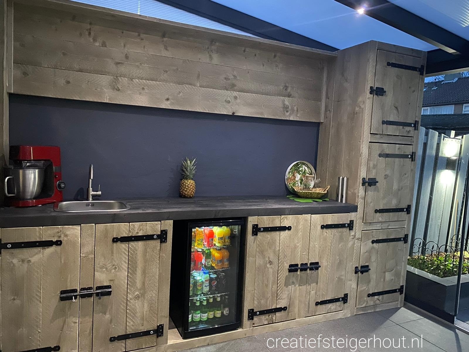 Steigerhouten buitenkeuken toren kast koelkast tuin meubel, Ophalen of Verzenden, Nieuw, Houtskool, Vrijstaand