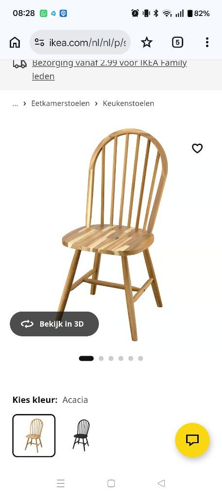 Acacias houten stoel (Ikea), Ophalen, 50 tot 100 cm, Tot twee personen, 50 tot 100 cm