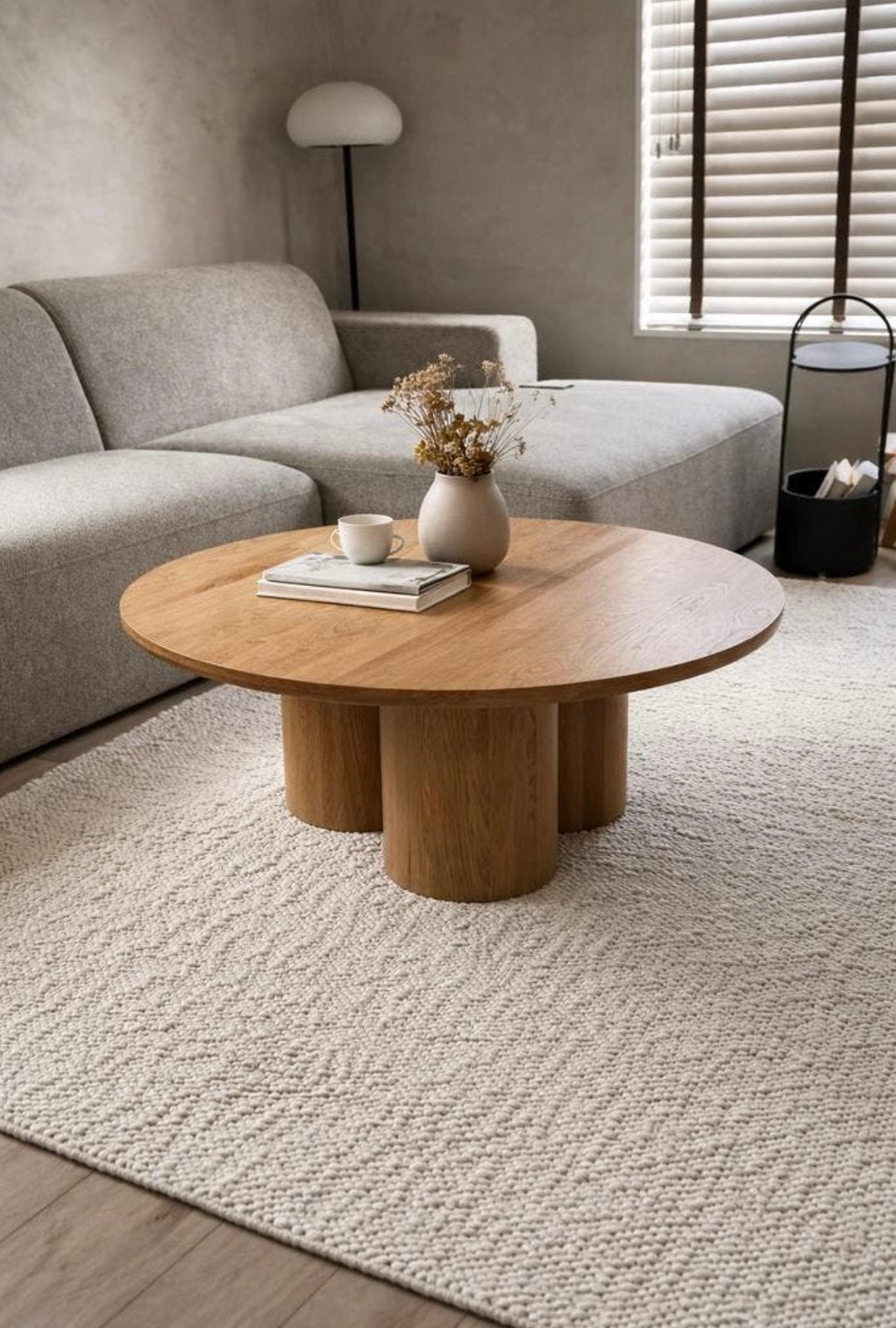 Massief eikenhouten ronde design salontafel 90 cm, Huis en Inrichting, Tafels | Salontafels, Ophalen, 50 tot 100 cm, Zo goed als nieuw