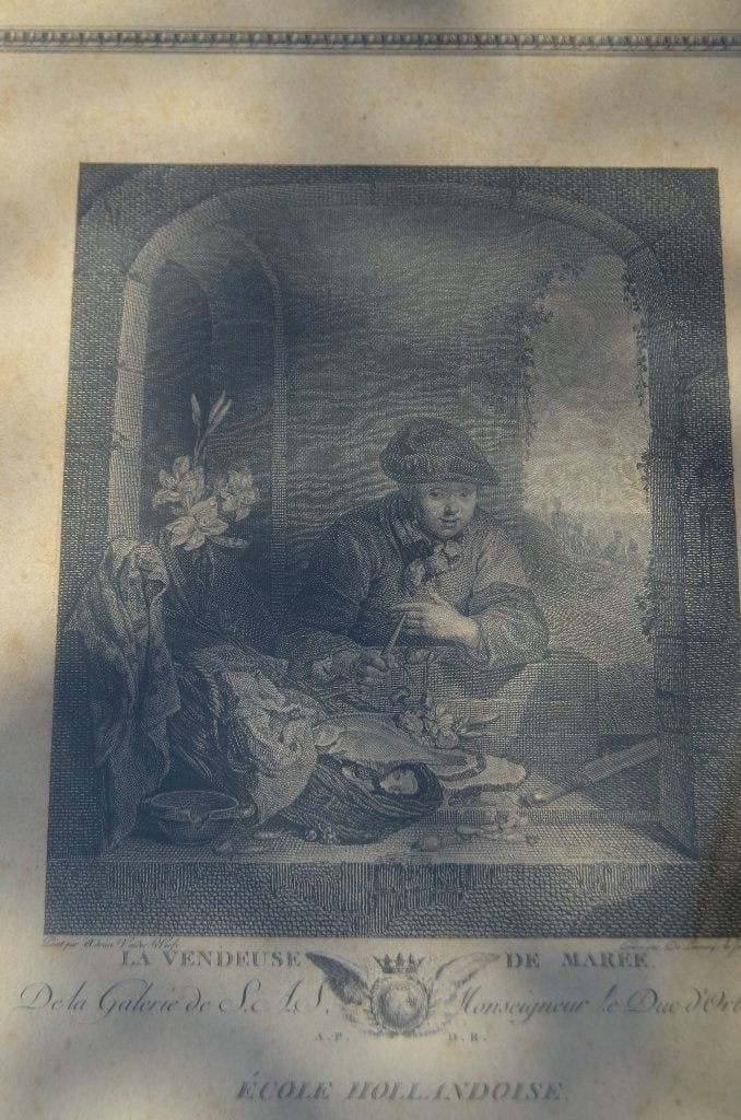 Franse gravure 'La Vendeuse de Maree' circa 1786, Antiek en Kunst, Kunst | Etsen en Gravures, Dagelijks leven, Ophalen of Verzenden