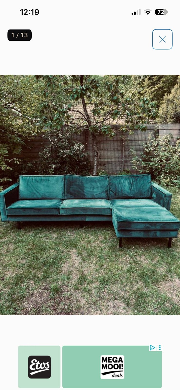 Be pure home model rodeo groen velvet 4 persoons incl hocker, Ophalen, 250 tot 300 cm, Gebruikt, 75 tot 100 cm