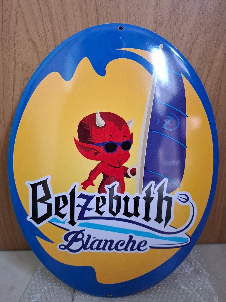 Zeldzaam Reclamebord Belzebuth Blanche bière, Verzamelen, Biermerken, Ophalen of Verzenden, Nieuw, Reclamebord, Plaat of Schild
