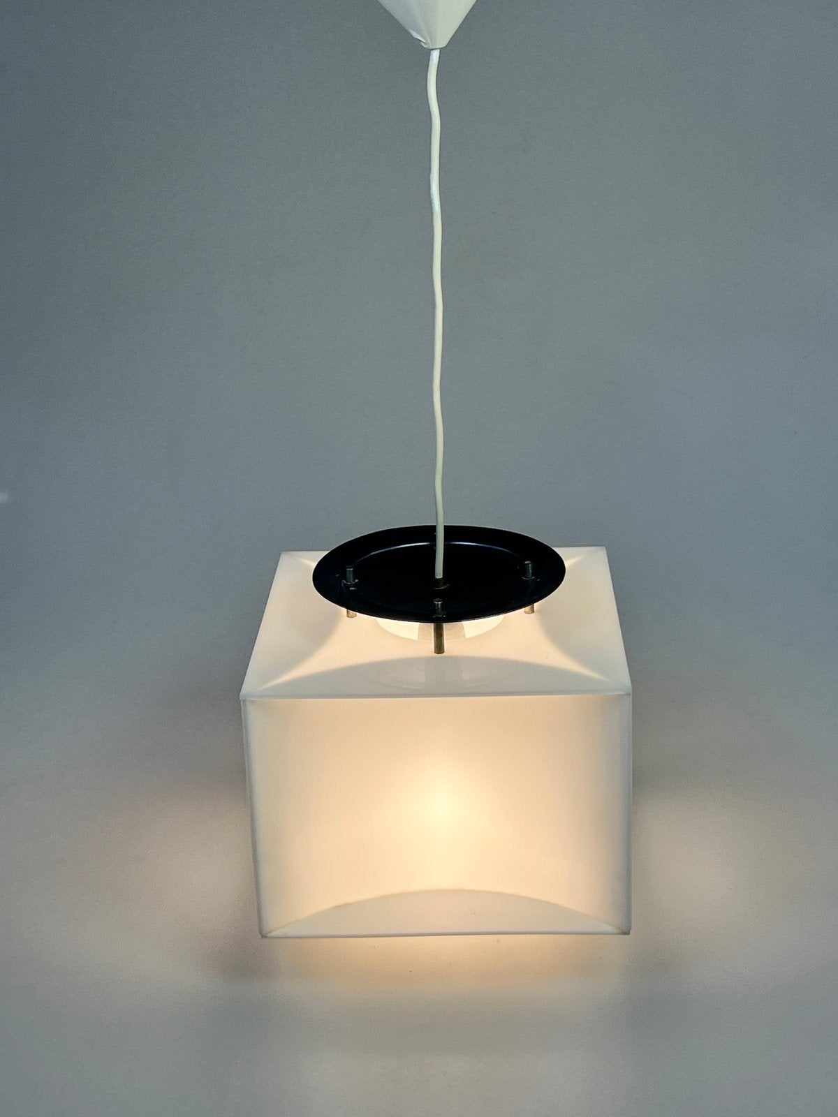 Vintage witte kubus hanglamp, space age, 1970’s, Kunststof, Gebruikt, Onbekend, Onbekend
