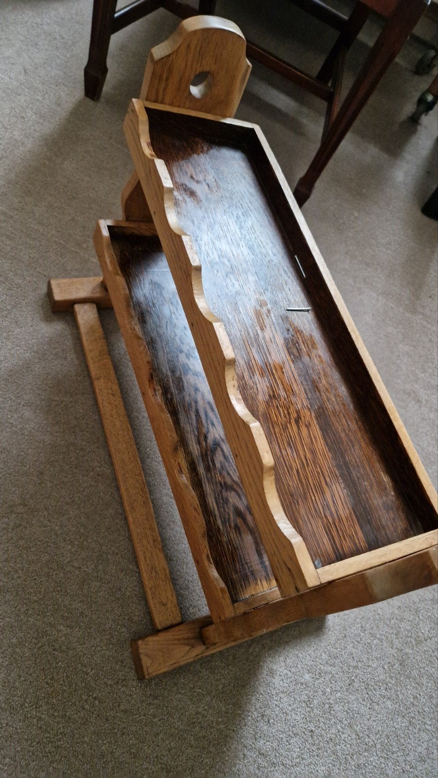 Vintage houten dienbladrek met twee dienbladen 55x47cm, Huis en Inrichting, Ophalen, Gebruikt, Inklapbaar, Onbekend