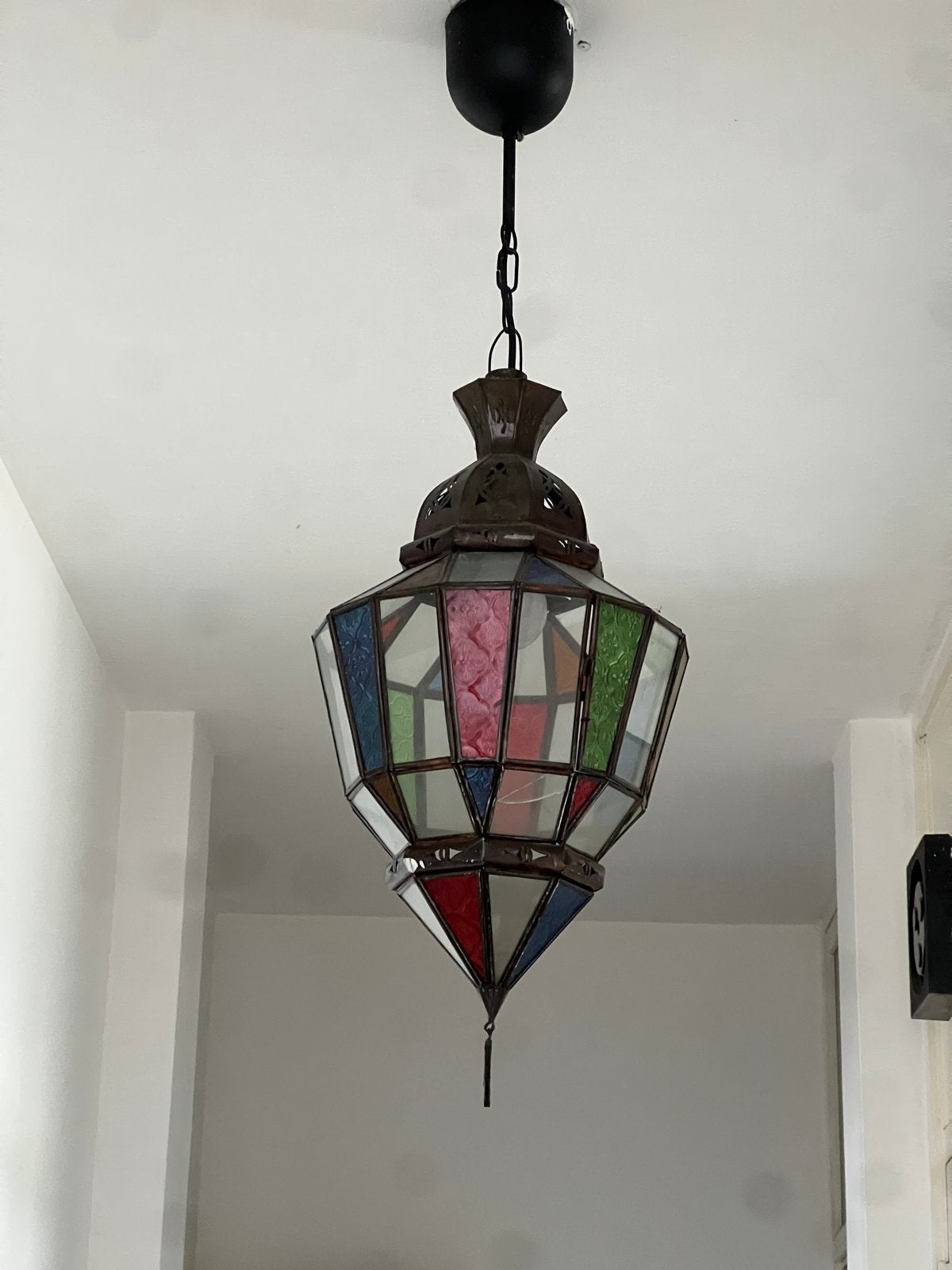 Oosterse Hanglamp met Gekleurd Glas - Vintage Stijl, Ophalen, Gebruikt, Glas, 50 tot 75 cm