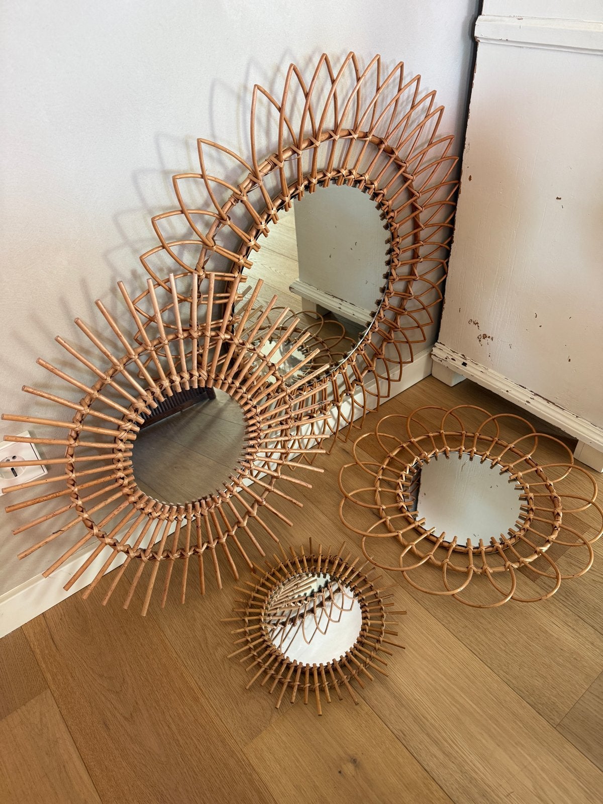 4x Xenos rotan wandspiegels - diverse maten, Ophalen, Rond, Zo goed als nieuw, 75 tot 100 cm