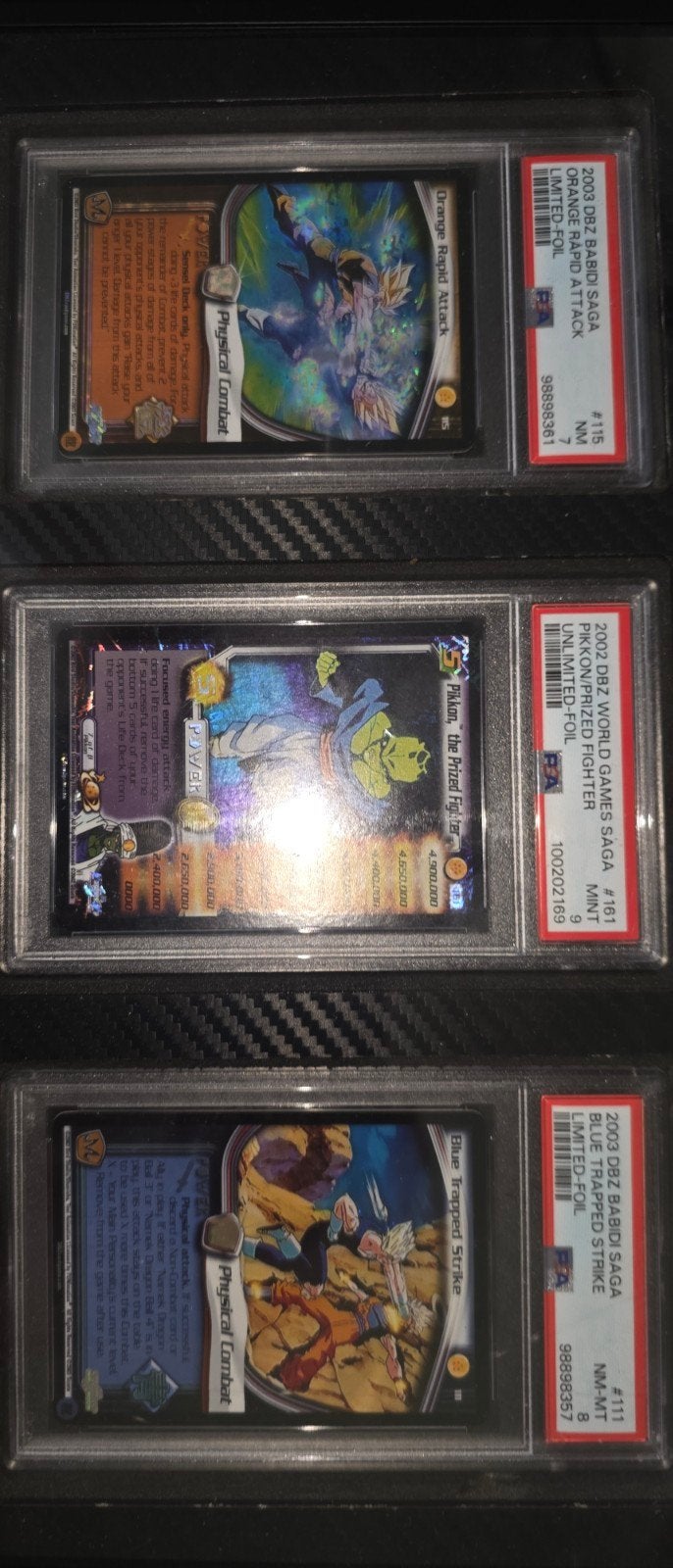 DBZ Kaartenset: Orange Rapid Attack, Pikkon, Blue Trapped, Ophalen of Verzenden, Zo goed als nieuw, Meerdere kaarten, Foil