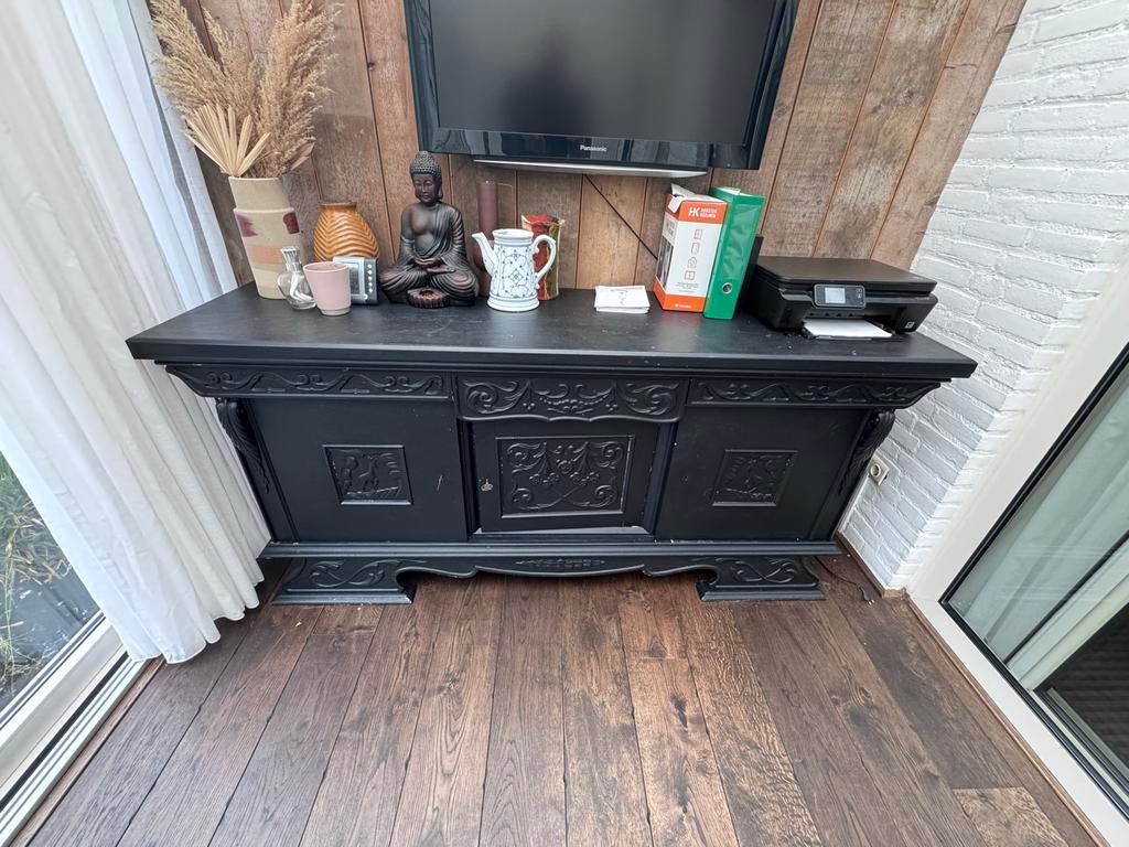 Zwart dressoir - 200x54x89 cm, Ophalen, Gebruikt, 200 cm of meer, Overige houtsoorten