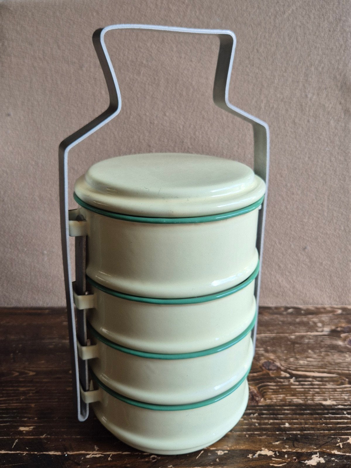 Vintage emaille tiffin-drager, Ophalen of Verzenden