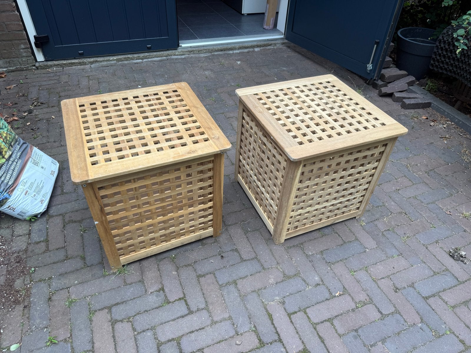 2x Houten bijzettafel/opbergkist 50x50x50 cm, Ophalen, 50 – 75, Gebruikt, 50 tot 100 cm