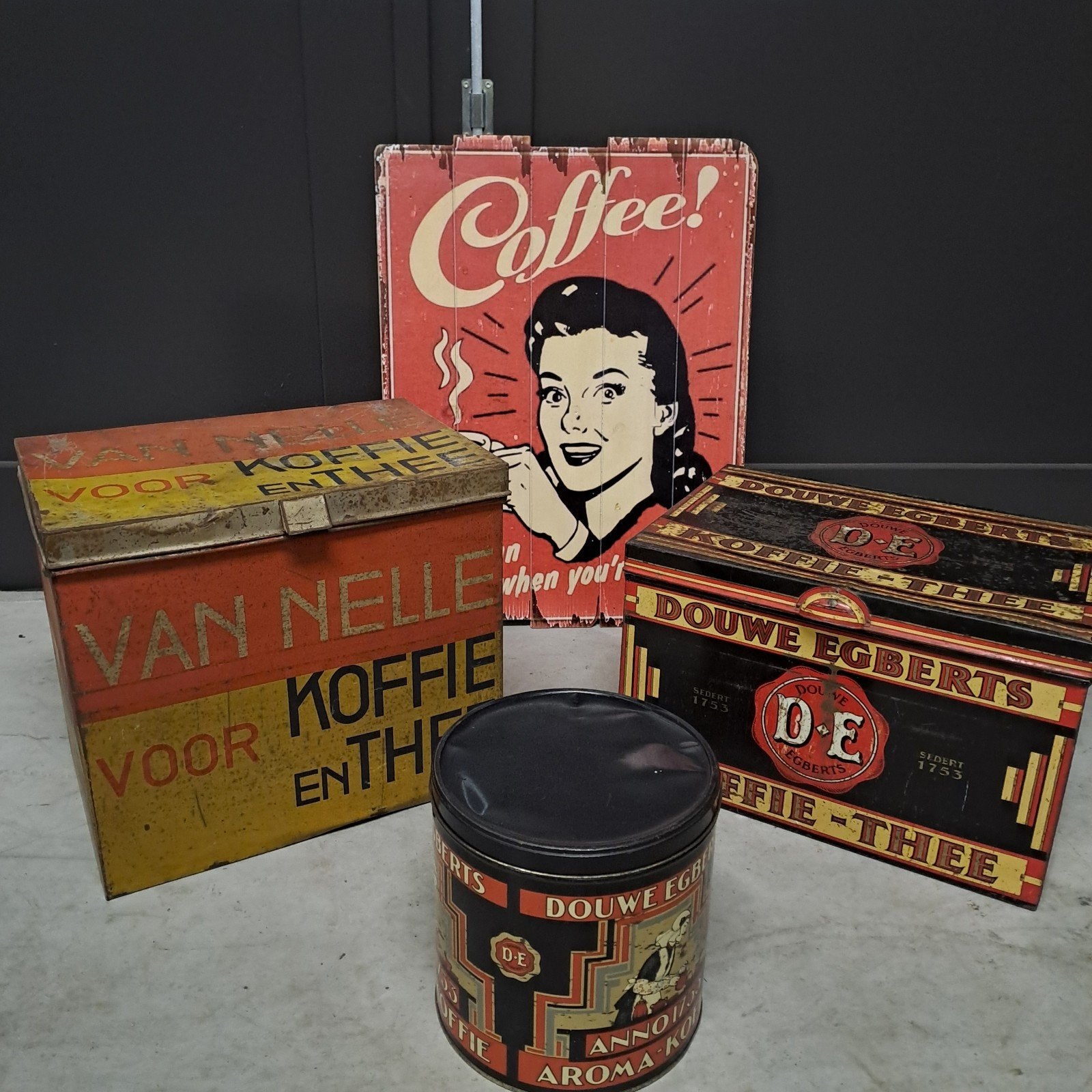 Winkelblikken koffie Van Nelle en Douwe Egberts en sign, Verzamelen, Ophalen of Verzenden, Gebruikt, Koffie, Douwe Egberts