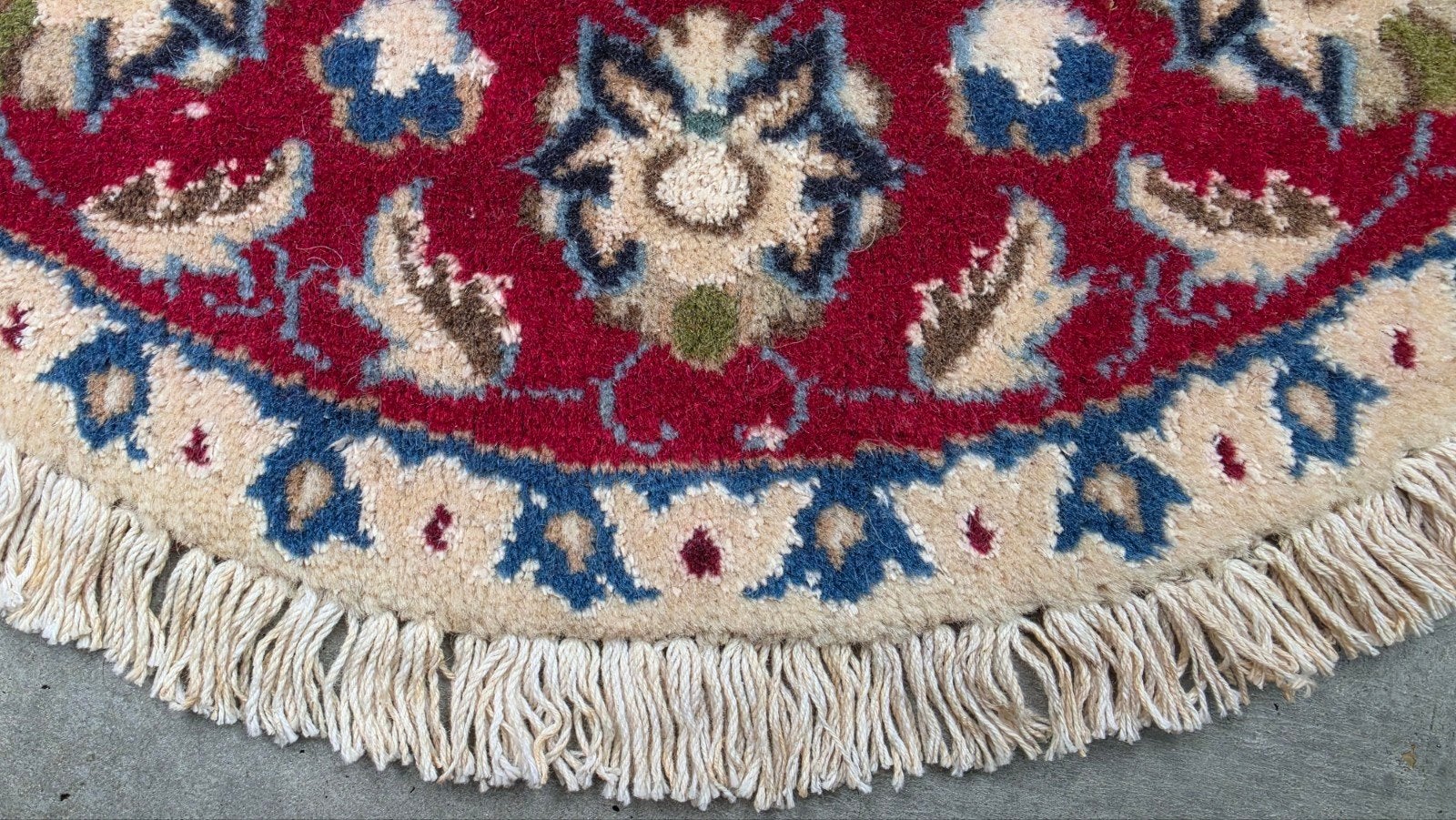 Handgeknoopt Perzisch wol Naïn tapijt rond rood 50x50cm, 50 tot 100 cm, Rond, Www.hypepopup.nl, Zo goed als nieuw