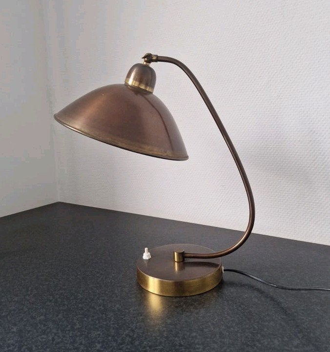 Vintage koper / messing art deco Bauhaus tafellamp, Ophalen of Verzenden, Zo goed als nieuw