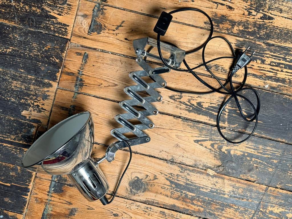 Vintage schaarlamp / wandlamp - chroom, Ophalen of Verzenden, Zo goed als nieuw