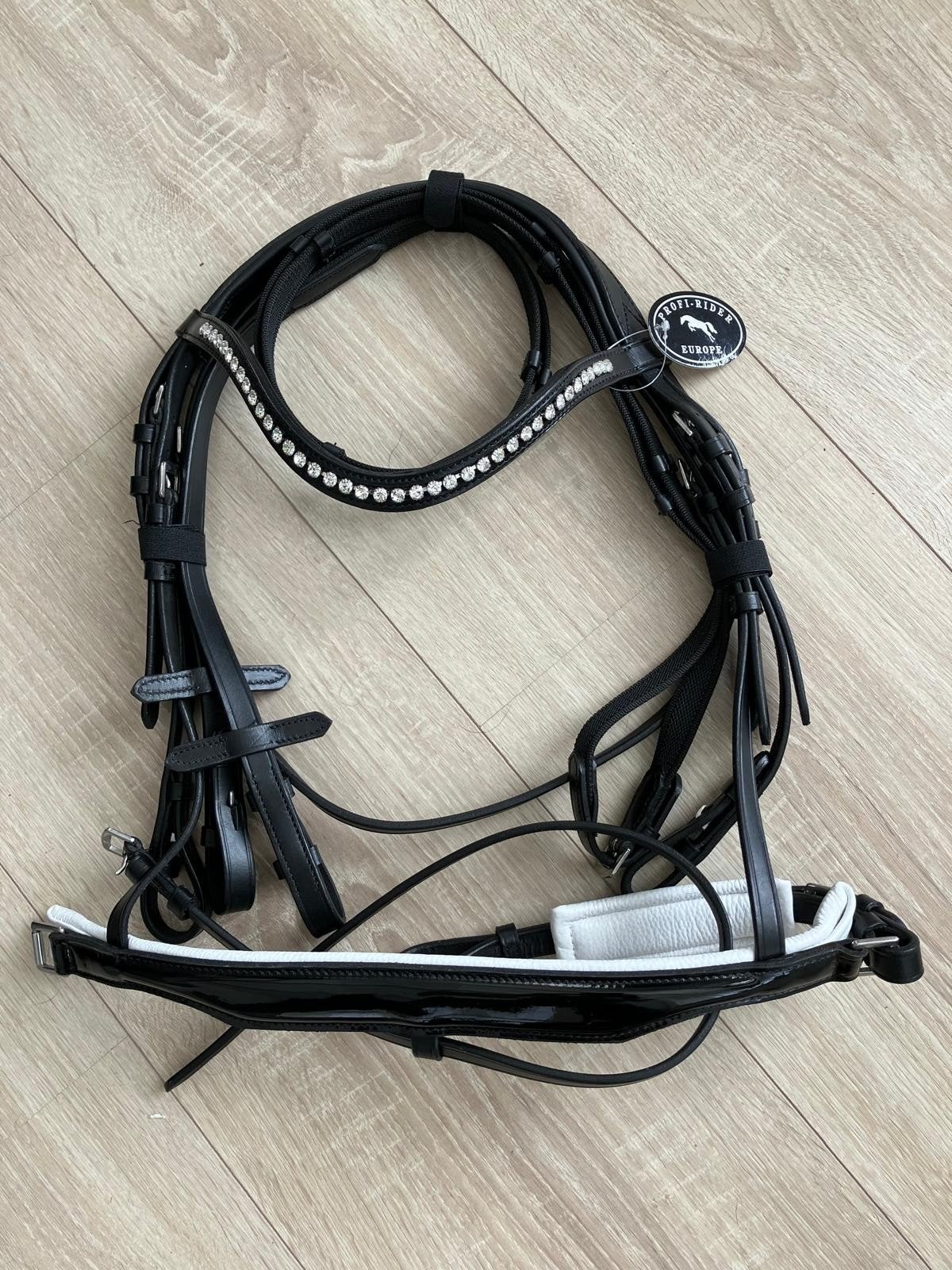 Nwe Profi-Rider hoofdstel met anatomisch lak neusriem, full, Dieren en Toebehoren, Hoofdstel, Nieuw, Ophalen of Verzenden, Zwart