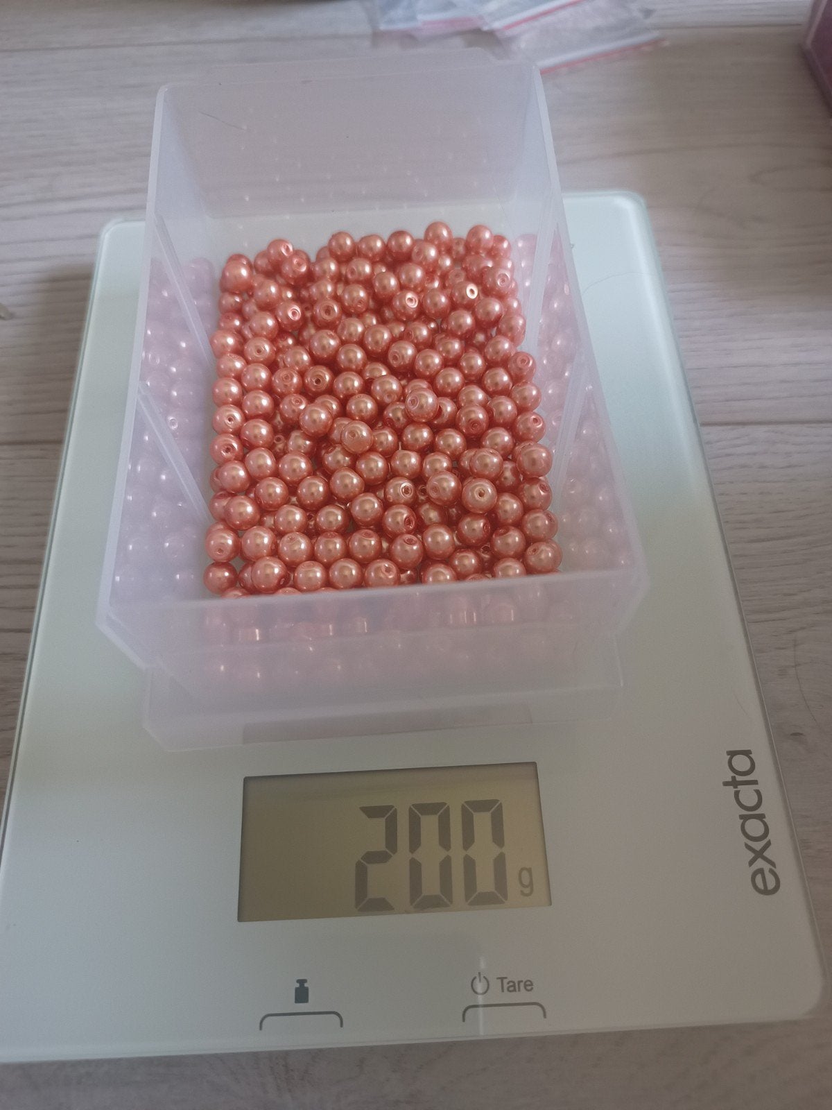 glasparelkralen zalmroze 8mm 200gram, Ophalen of Verzenden, Nieuw, Kraal
