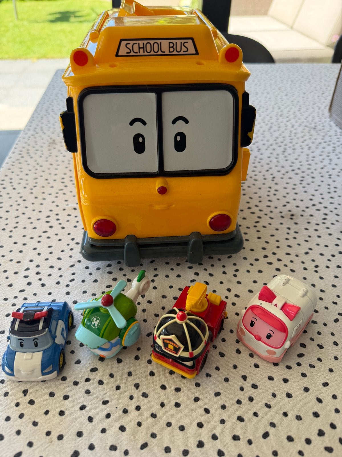 Robocar Poli speelset: bus met 4 voertuigen, Ophalen of Verzenden, Gebruikt