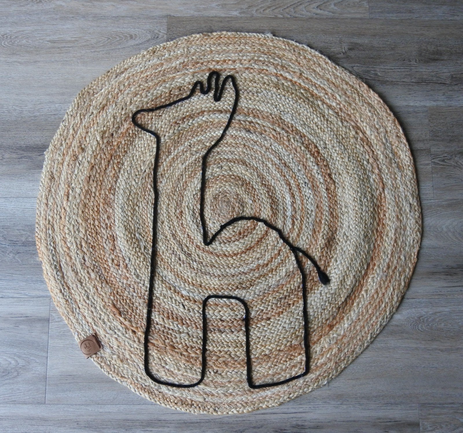 Juten vloerkleed met giraf design, 50 tot 100 cm, Boho, Natuurlijk, Speels, Bruin, Rond