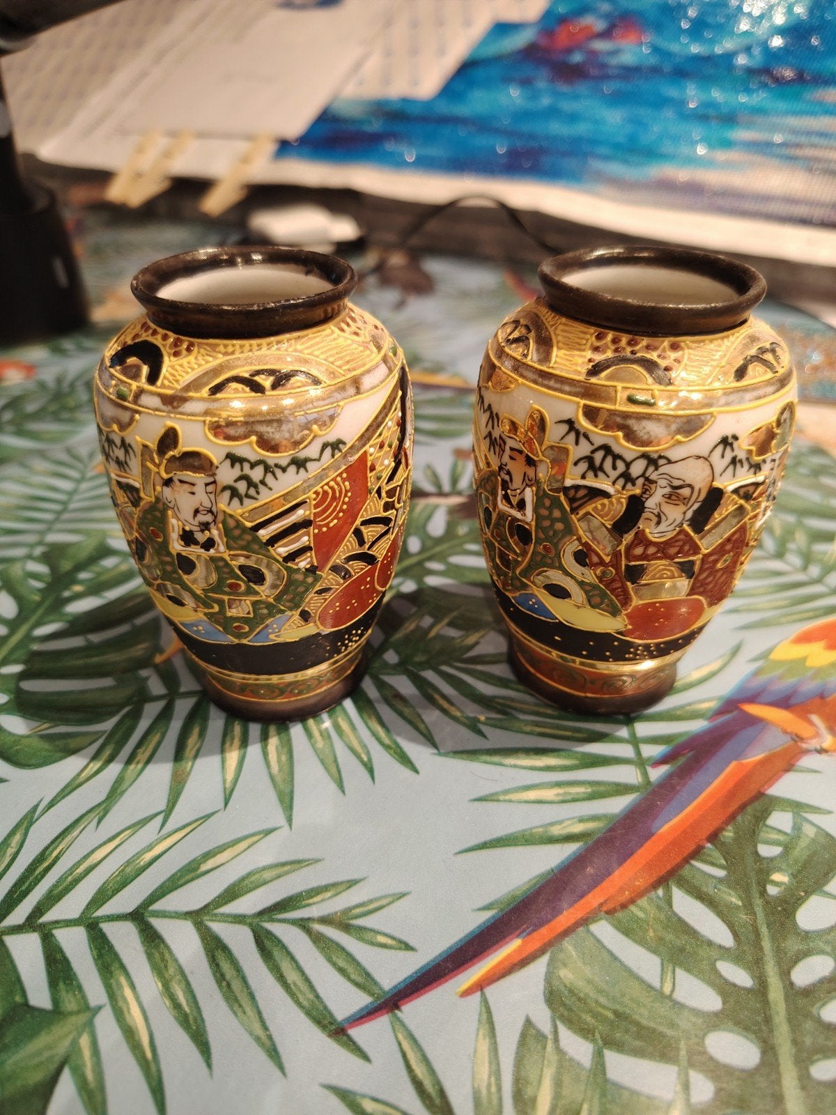 Set van 2 Japanse Satsuma stijl miniatuur vazen, Antiek en Kunst, Antiek | Keramiek en Aardewerk, Ophalen of Verzenden