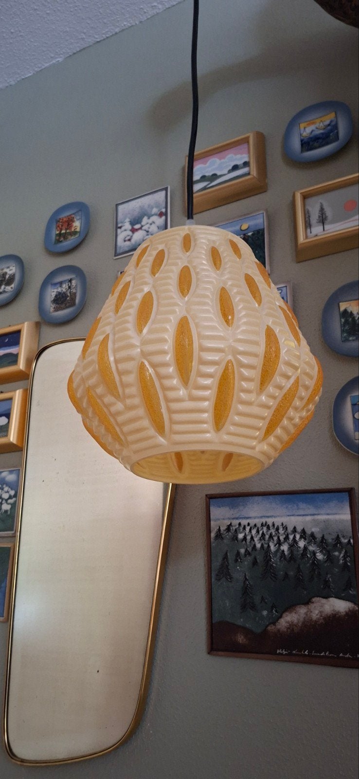 vintage Scandinavische glazen hanglamp, geel, glas, Ophalen of Verzenden