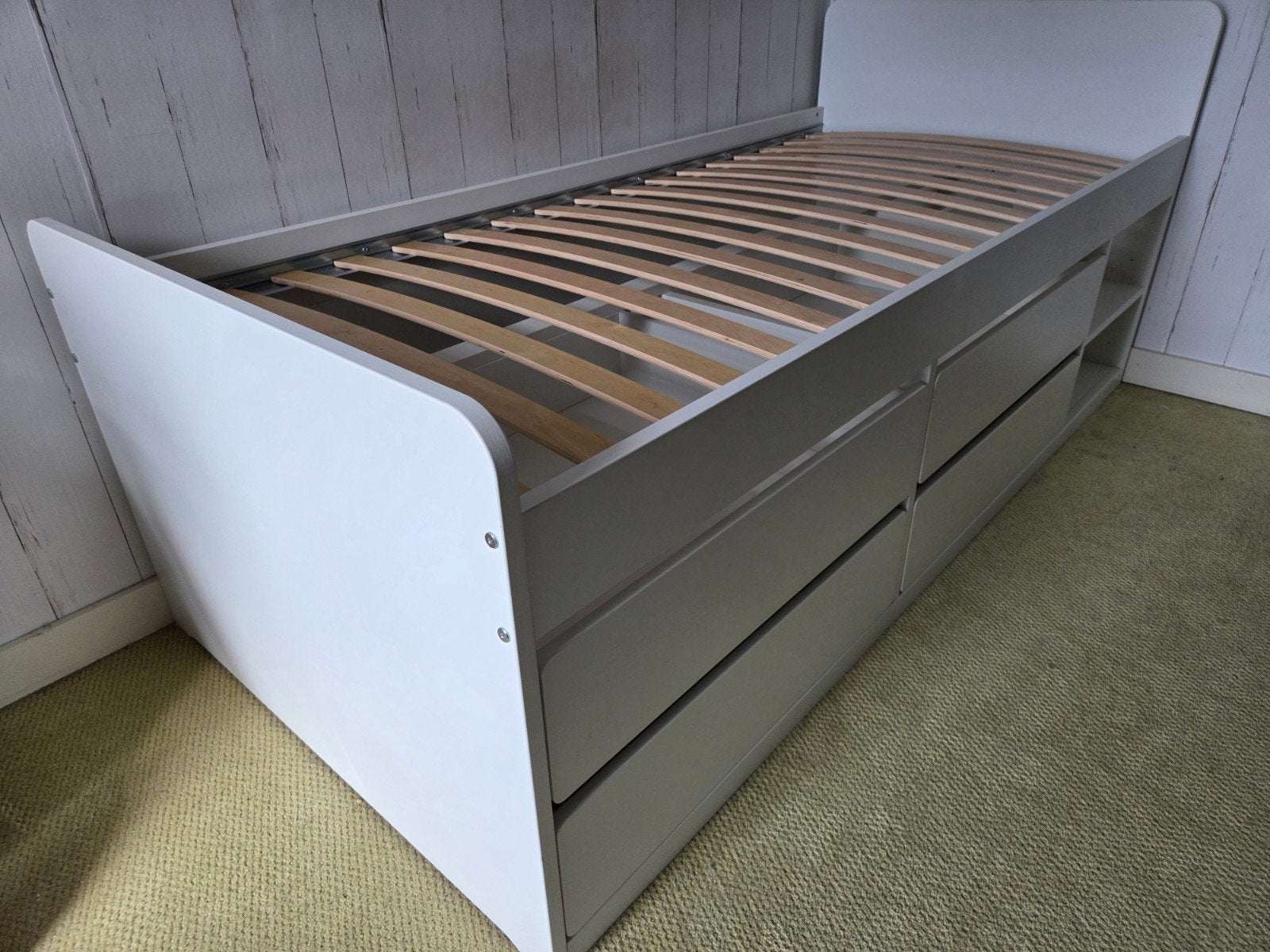 IKEA bed Släkt met 4 lades. Incl lattenbodem & matras, Ophalen, 90 cm, Eenpersoons, Wit