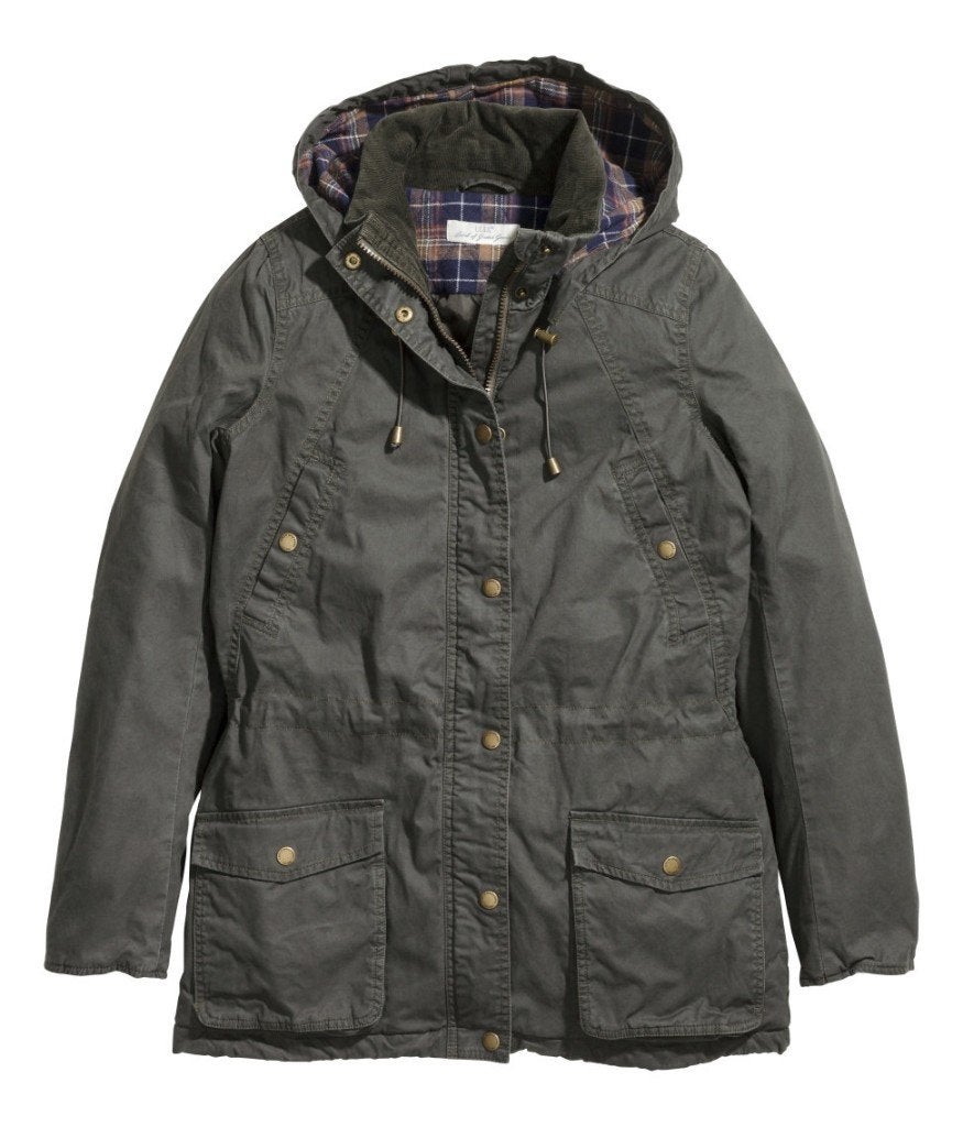 H&M gewatteerde parka winterjas lange jas kaki groen 36 S, H&M, Nieuw, Ophalen of Verzenden, Maat 36 (S)
