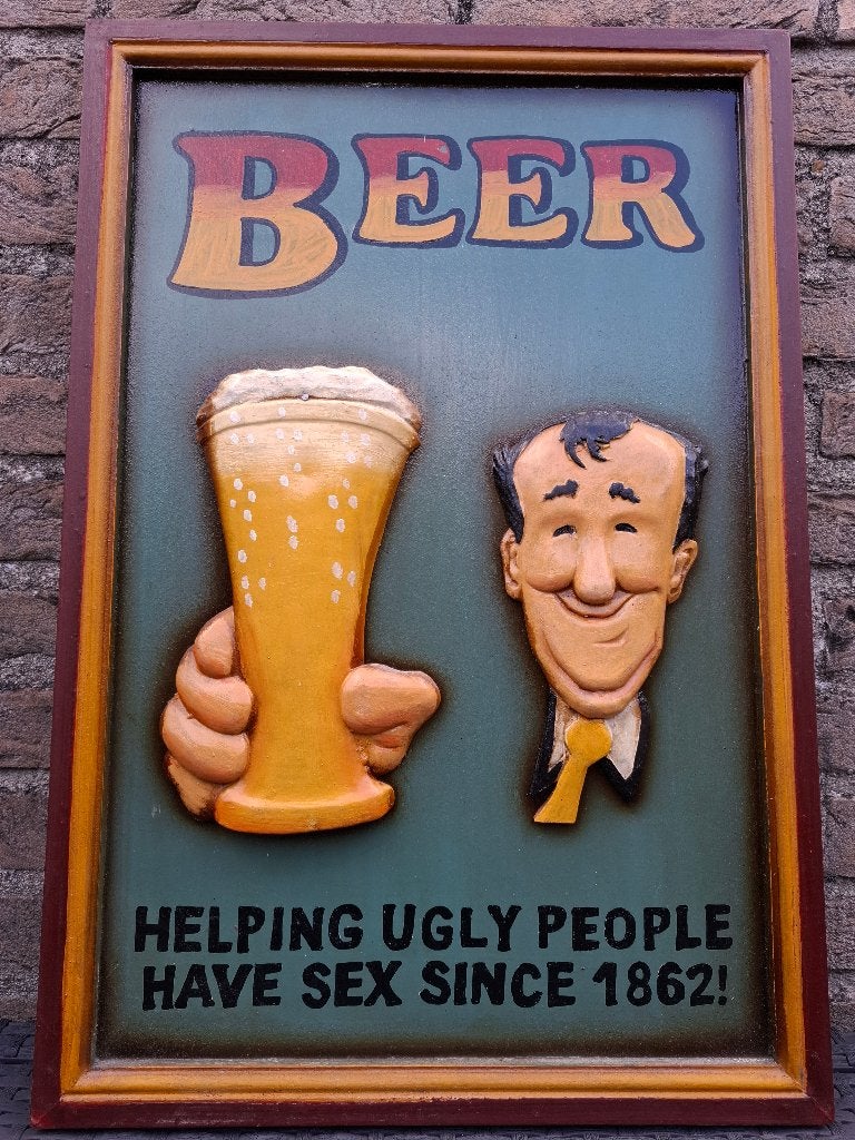 authentiek houten pubbord beer, Verzamelen, Ophalen of Verzenden, Nieuw, Reclamebord, Plaat of Schild, Overige merken