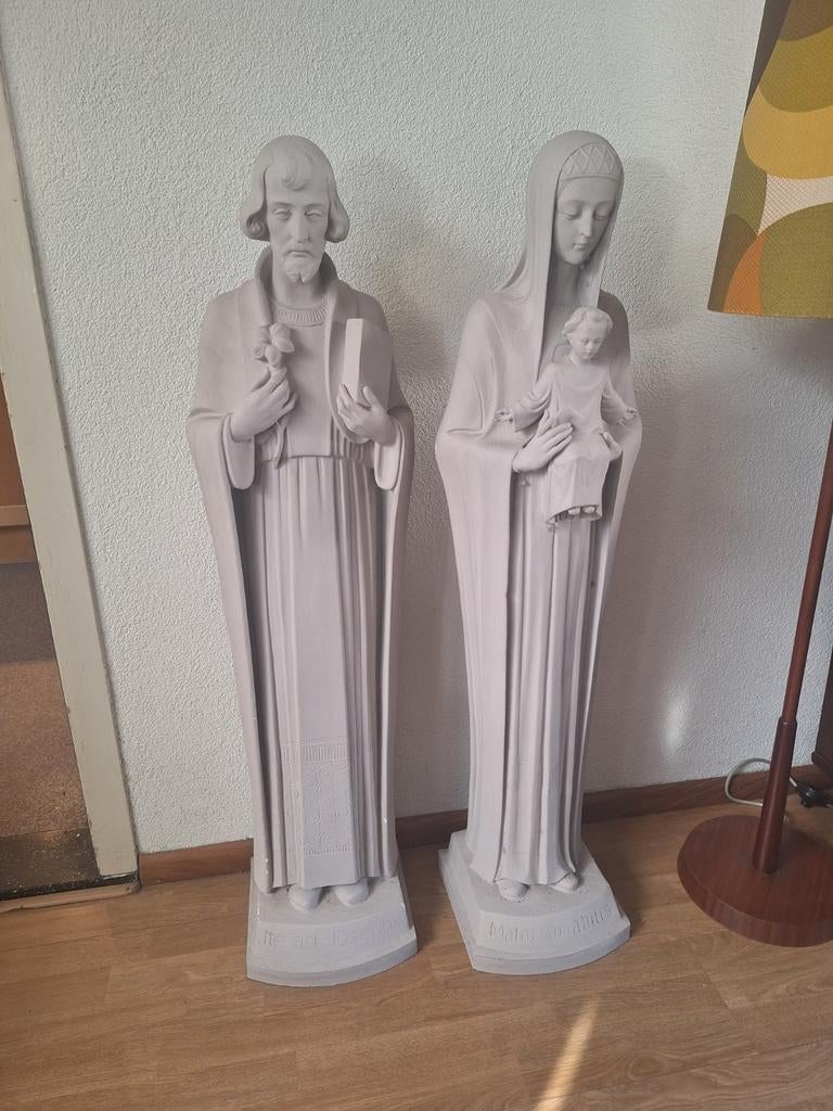 Unieke betonnen beelden Jozef en Maria met kindje Jezus, Antiek en Kunst, Antiek | Religie, Ophalen