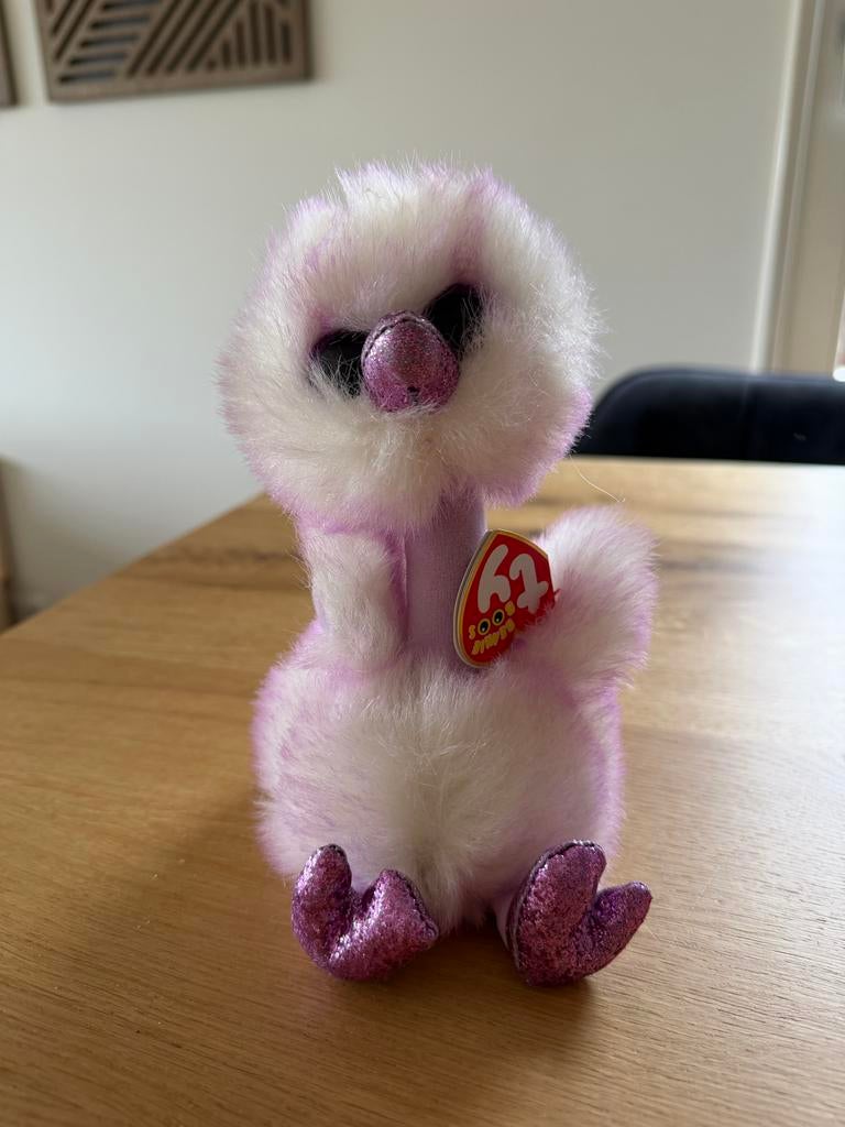 Ty Beanie Boos Kenya de Lavendel Struisvogel, Pinguïn, Ophalen of Verzenden, Roze, Klein (minder dan 20 cm)