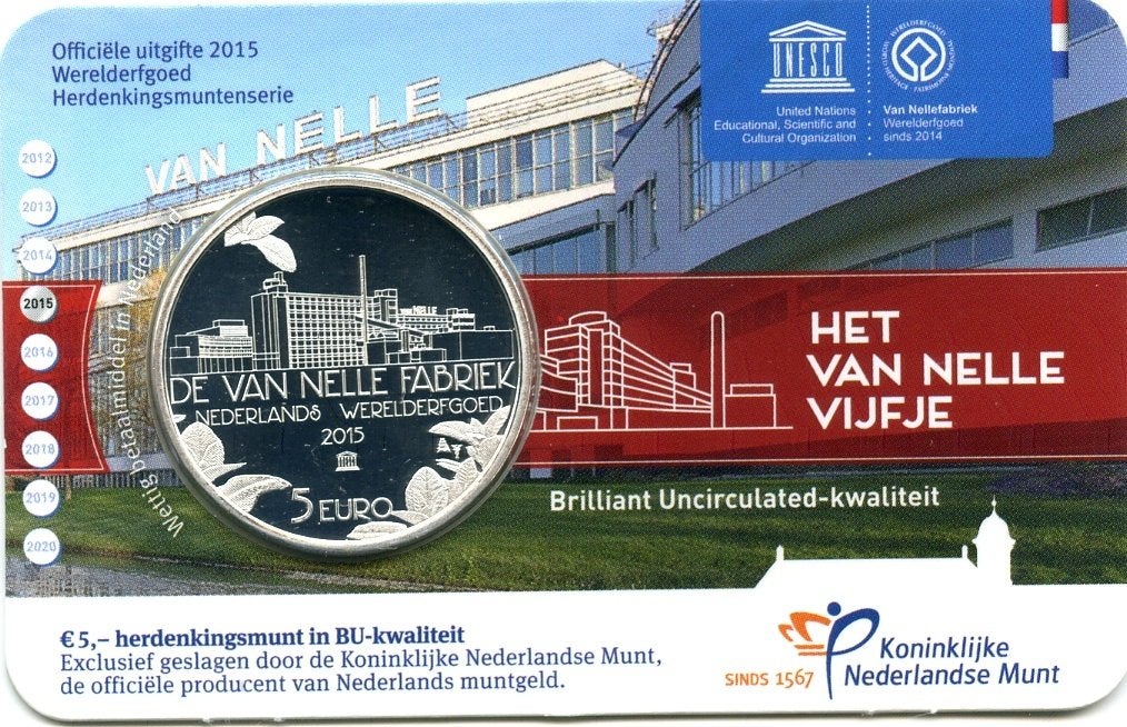 5 Euro Nederland 2015 - Van Nelle Vijfje - BU Coincard, Postzegels en Munten, Verzenden, Zilver, Overige landen, 5 euro