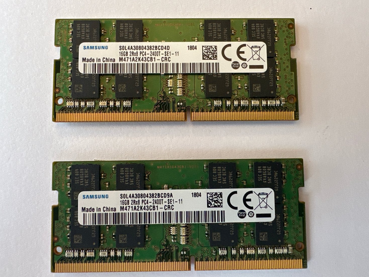 2x Samsung 16GB DDR4 RAM PC4-2400T Laptop Geheugen, Computers en Software, RAM geheugen, DDR4, Ophalen of Verzenden, Zo goed als nieuw