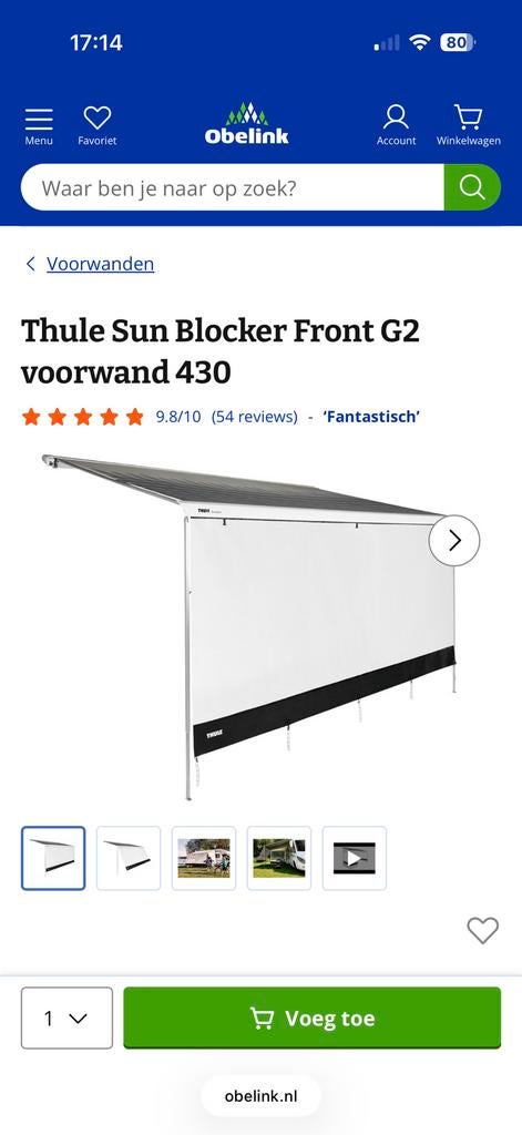 Thule Sun Blocker Front G2, Ophalen, Zo goed als nieuw