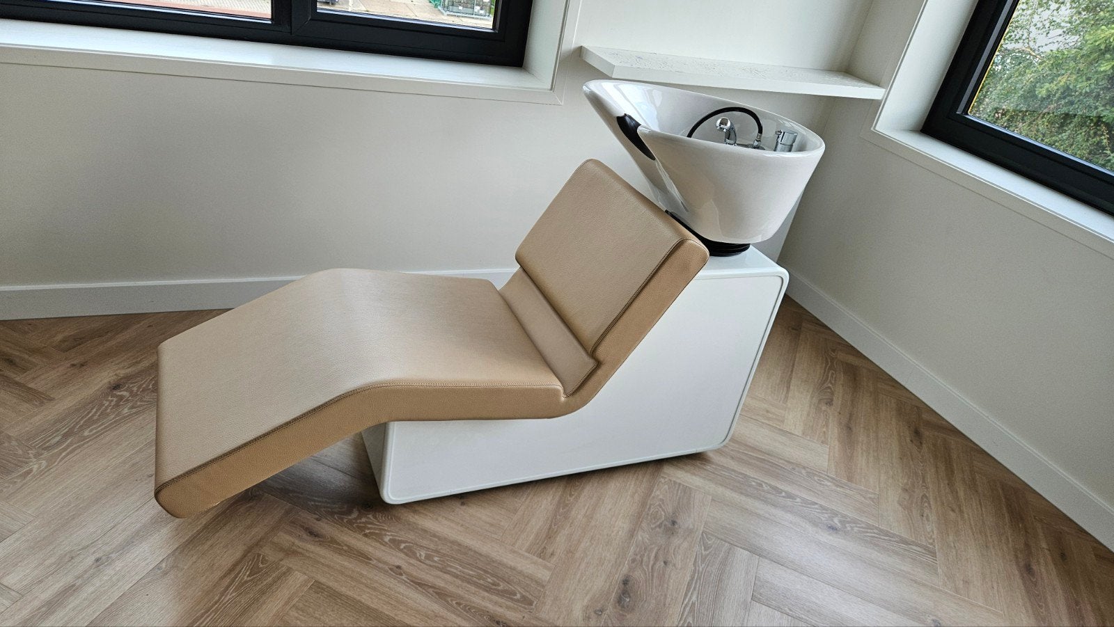 Welonda Kappersstoelen en Wasbak - Beige/Wit