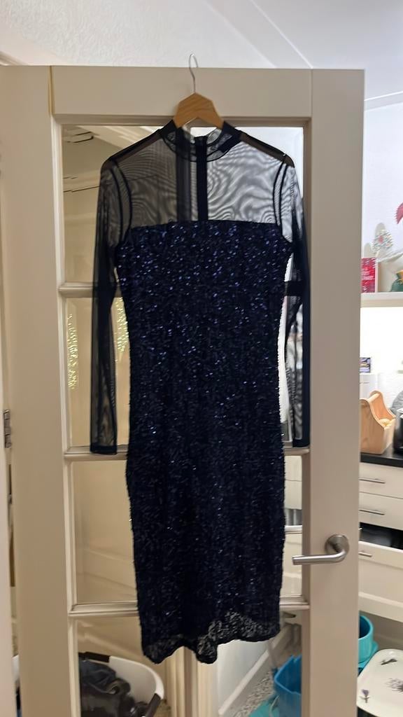 Jurk donkerblauw maat L, Kleding | Dames, Gelegenheidskleding, Ophalen of Verzenden, Zo goed als nieuw, Maat 38/40 (M), Blauw
