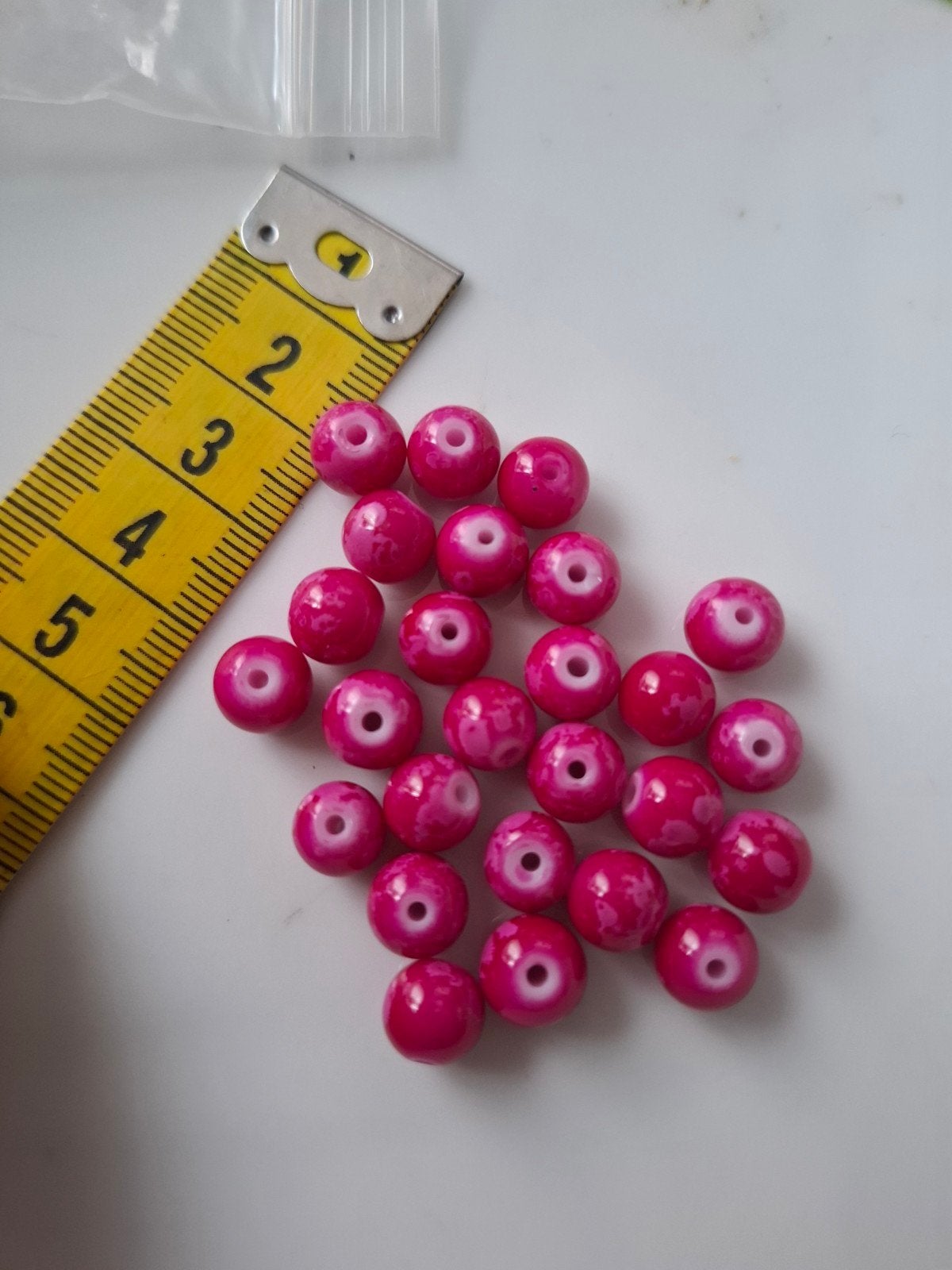 26 stuks 8 mm gemeleerde glaskralen roze kralen partij, Kraal, -, -, Nieuw