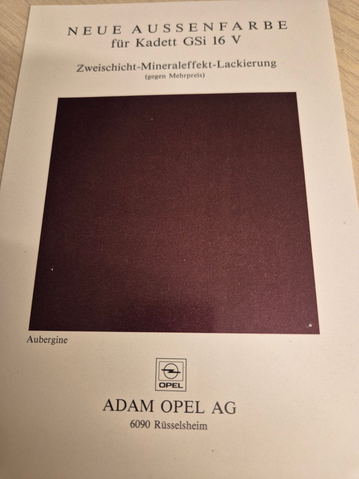 1988 Opel Kadett GSi Aubergine kleurenstaal brochure izgst, Ophalen of Verzenden, Zo goed als nieuw, Opel