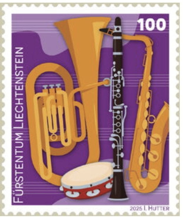 Postzegel Liechtenstein 2025: muziek 100, Ophalen of Verzenden, Gestempeld